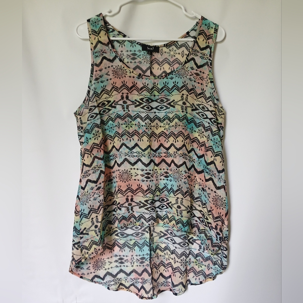 Love J Womens Tank Top Size L Color Multi Black Teal Pink Yellow